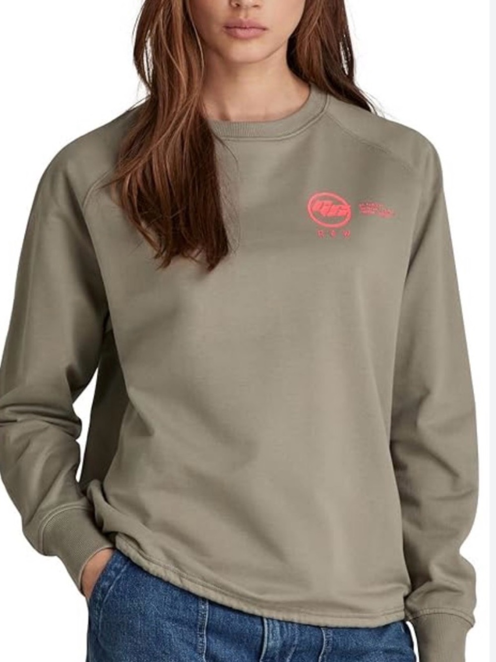 G-Star Olive Green Crewneck Sweatshirt with Coral Logo